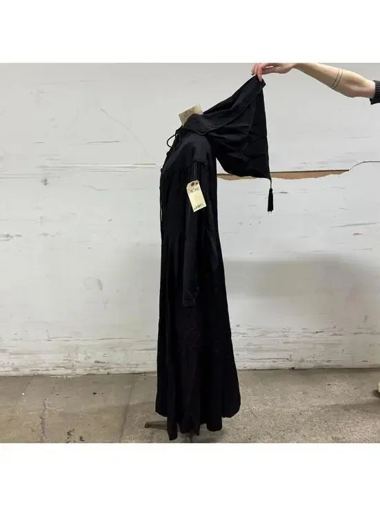 Vintage 50s Black Hooded Victorian Style Cloak Trench Coat - Picture 2 of 8